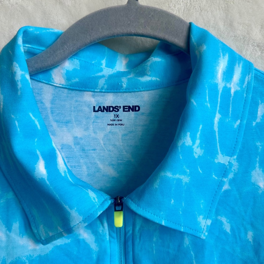 Lands‎ End Aqua Blue Pool Water Print Cotton Modal 1/4 Zip Short Sleeve Top 1X - Picture 4 of 6